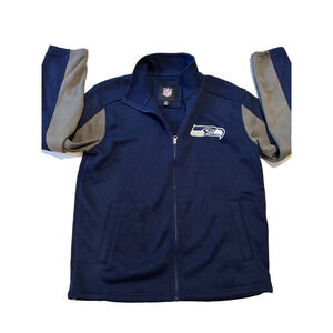 NFL Seattle Seahawks Navy Gray Fleece Lined Knit Jacket SZ M Fan Football preppy